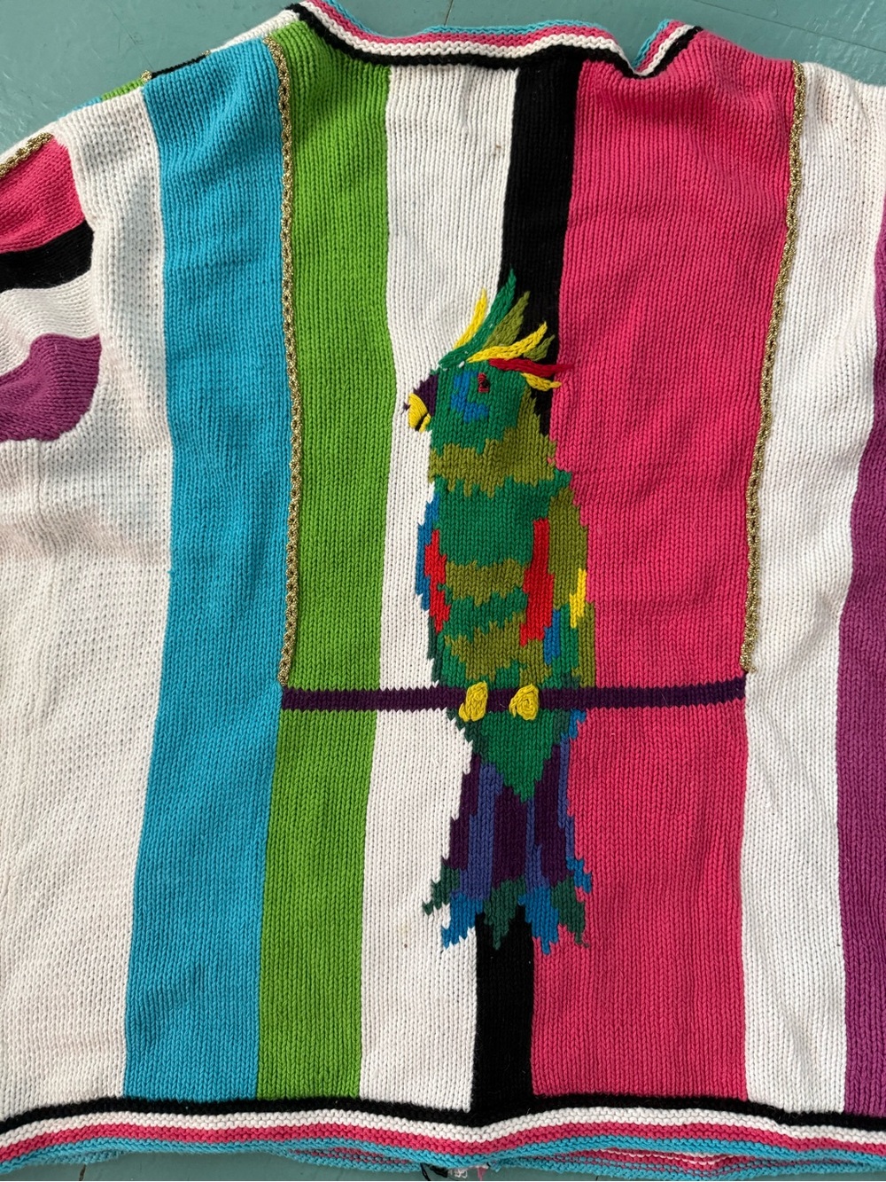 VTG Storybook Knits Colorful Parrot Knit Cardigan - Bright Multi 2X - Picture 3 of 6